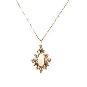 14K Yellow Gold Oval Opal Filigree Pendant 21" Necklace